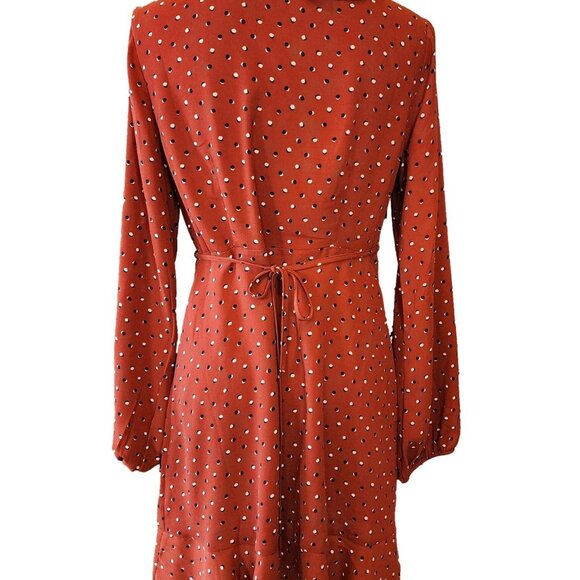Forever 21 Wrap Around Dress - Rust w/ Black Spots - Large - Picture 3 of 6